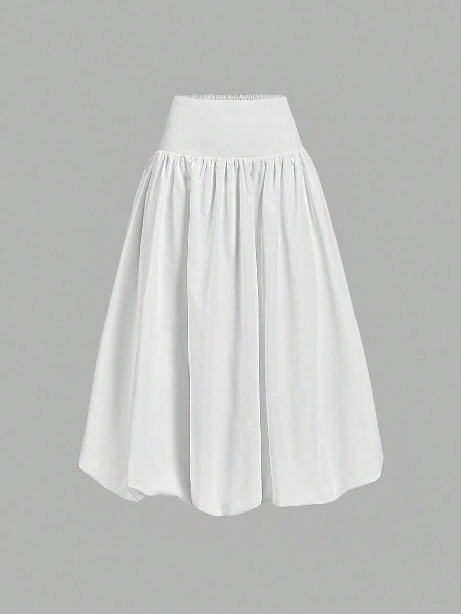 SHEIN MOD Váy midi nữ màu trắng giản dị Váy phồng Váy bồng bềnh màu trắng Váy công chúa sinh nhật cho nữ - trắng - Xem 1