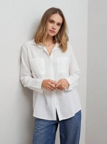 RueChic CASUAL SOLID CHEST POCKET DETAILED SHIRT - White - View 6