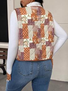 SHEIN Frenchy Plus Size Vintage Print Casual Padded Coat, Suitable For Daily And Home Wear, Winter - Multicolor - View 3