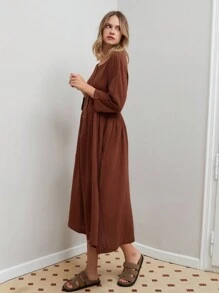 RueChic WOMAN BROWN ELEGANT MUSLIN LONG DRESS - Brown - View 1