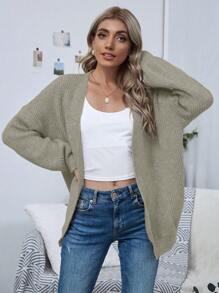 Chiquease 女士休闲纯色落肩宽松开衫 - 杏色 - 查看 4