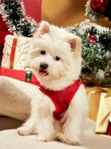 PETSIN 1 件可爱驯鹿“圣诞快乐”图案印花红色狗背心 - 彩色 - 查看 4