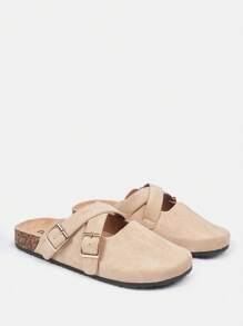 CUCCOO CURVES Rivet Dekor Runde Zehenflache Mule Slip-On Sandalen für Weihnachten und Neujahr Urlaubsatmosphäre Herbst und Winter