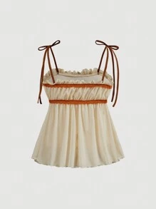 SHEIN MOD Women Bow Decor Pleated Camisole Tank Top