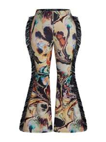 Flirla 大码喇叭裤，全身印花和流苏装饰，休闲 - 彩色 - 查看 1