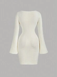 SHEIN MOD Plus Size Sweater Dress For Women, Dress,Fall Women Outfits,Warm Clothes,Thermal,Holiday Dress,Elegant Dress,, Party Dress,New Year,Valentine - Apricot - View 2