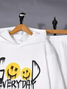 SHEIN TeenBoys 2 bộ quần áo thể thao thường ngày đường phố thoải mái đa năng ấm áp siêu tiết kiệm chi phí in chữ graffiti có mũ trùm đầu dệt kim quần nỉ bộ quần áo trở lại trường; trang phục mùa thu; quần áo bé trai tuổi teen; áo khoác mùa thu; trang phục mùa thu thu/đông - trắng - Xem 7