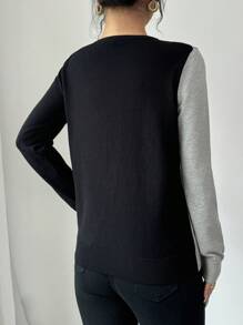 Chiquease 1pc Women's Colorblock Button Front Long Sleeve Casual Pullover Sweater Knit Pullover Fall Winter Outfit