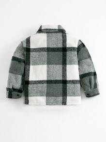 SHEIN Young Boy 1pc Casual American Style Street Chic Fashion Revere Collar Distressed Plaid Thick Front Pockets Regular Cardigan Jacket - Multicolor - View 2