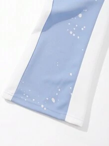 Manfinity EMRG 字母印花休闲裤，有口袋和抽绳腰部，色块 - 淺藍色 - 查看 7