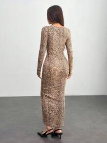 SHEIN PETITE Đầm Maxi Ôm Vừa Màu Trơn Họa Tiết Da Báo - Nhiều màu - Xem 2