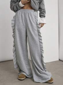 COSMINA Damen Lässig Hosen mit einfarbigem Rüschensaum, Alltagsmode