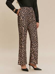 Chiquease 女式豹纹简约风格休闲长裤 - 棕色 - 查看 4