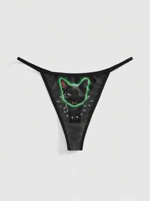 ROMWE Grunge Punk Punk Style Cat Print Fishnet Thong Underwear - Multicolor - View 1