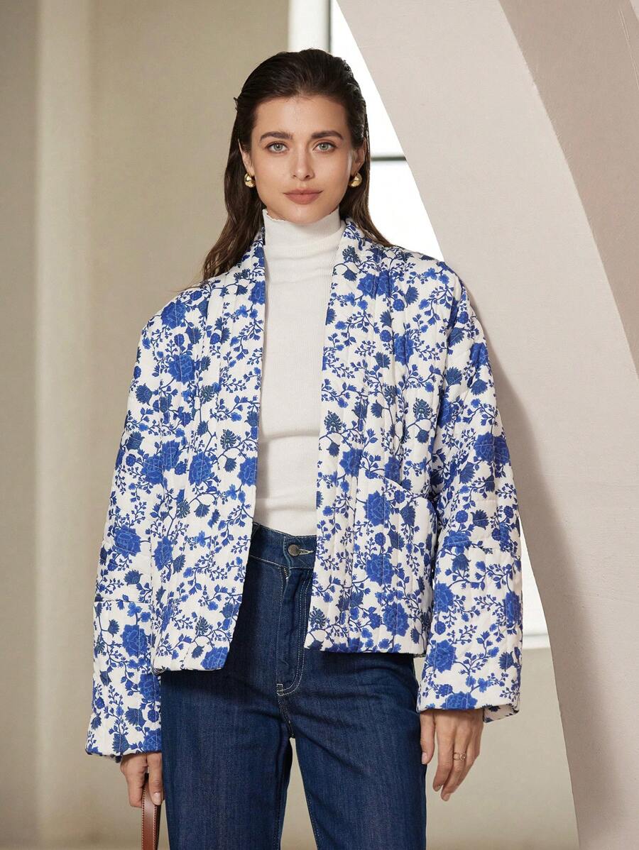 Aveloria Vintage Floral Print V-Neck Oversized Long Sleeve Women Padded Padded Coat Clothes Winter Fall Cloth For Women - Multicolor - View 1
