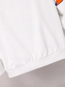 青少年男童休闲运动印花拼接宽松针织长袖套头衫 - 白色 - 查看 3