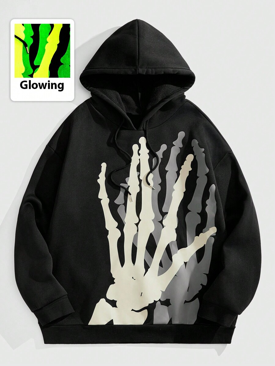 ROMWE Street Life Men's Gothic Skeleton Hand Glow In The Dark Print