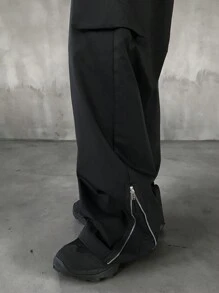 FRIFUL Women's Casual Everyday Flap Pocket Zip Detail Loose Trousers