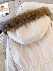 Comfortcana 女款秋冬字母连帽长袖米色编织棉服外套 - 杏色 - 查看 8