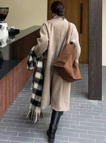 DAZY Casual Solid Color Double Breasted Overcoat, Autumn/Winter Women Jacket,Fall Women Clothes - Khaki - View 3