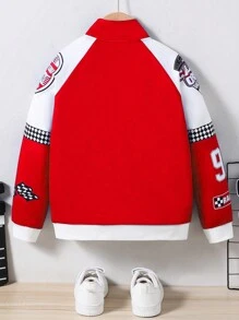 SHEIN 青少年男孩摩托车风格时尚长袖夹克 - 紅白色 - 查看 2