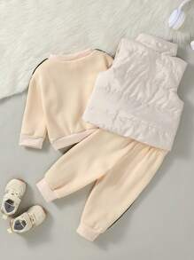 3pcs Baby Boy/Girl Casual Cute Long Sleeve Top, Vest And Pants Set, Autumn/Winter - Multicolor - View 2