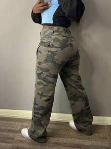 Quần Jeans Ống Đứng Cho Nữ Họa Tiết Camouflage Đường Phố Mỹ 2024 - xanh quân đội - Xem 1