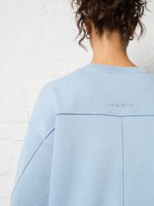 SUMWON WOMEN Sudadera corta y holgada de estilo casual, con caída en los hombros para usar como ropa de descanso, deporte, moda de otoño, invierno y primavera, ropa deportiva informal - Azul - Ver 5