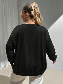 SHEIN CURVE+ Plus Size Black Sweatshirt With Butterfly Print And Bowknot - Black - View 2