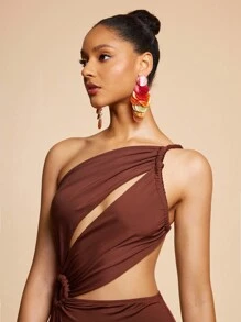 SHEIN BAE Llamativos pendientes con cuentas de uvas de colores y disco en forma de concha - Multicolor - Ver 4