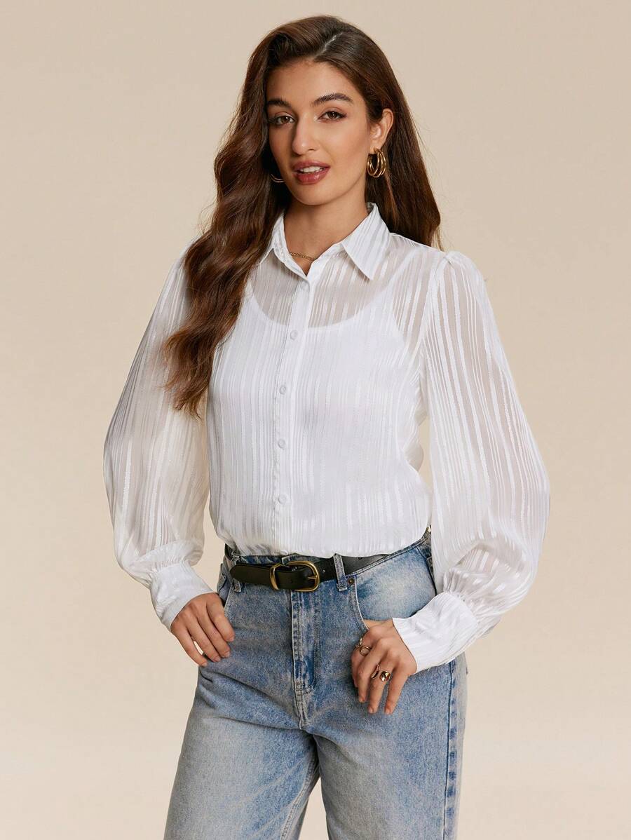 Chiquease 1 chiếc áo cánh dài tay bằng vải chiffon trắng dành cho nữ, rộng rãi và thoải mái - trắng - Xem 1