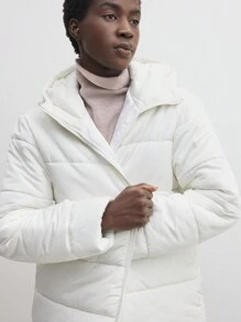 BizChic Women White Hooded Long Sleeve Padded Coat, Fashionable Office/Work Commuting Wear - White - View 7