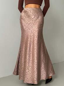 Chiquease Textured Leopard Print Long Mermaid Skirt - Khaki - View 1