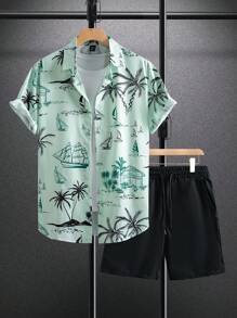 Manfinity RSRT Bộ quần short và áo sơ mi tay ngắn thường ngày đi nghỉ dưỡng dành cho nam màu cam, có họa tiết in kỹ thuật số hình cây nho và hoa với đường nét đơn giản. Được thiết kế với nút cài phía trước, hoàn hảo cho các lễ hội âm nhạc, kỳ nghỉ bãi biển Hawaii và trang phục hàng ngày. Nó cũng là một món quà tuyệt vời cho bạn trai hoặc chồng. Bộ trang phục mùa hè áo sơ mi tay ngắn và quần short dành cho nam, thời trang, bộ quần short nam, trang phục hai mảnh dành cho nam - Nhiều màu - Xem 1