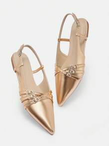 CUCCOO BIZCHIC 女士时尚玫瑰金交叉带尖头露跟平底鞋，适合通勤、约会、购物春季鞋春假复活节 - 玫瑰金 - 查看 2