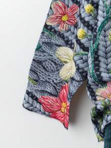 Suéter de punto casual de cuello redondo de manga larga con estampado floral para mujer de talla grande, para otoño/invierno