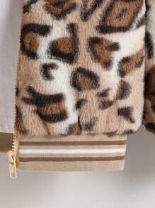 SHEIN Young Girl Cute Elegant Sweet Fashion Leopard Fluffy Jacket, Suitable For Autumn/Winter, Daily Wear, Parties, Festivals, Outings, School