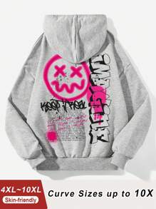 SHEIN CURVE+ Plus Size Casual And Simple Cartoon Letter Pattern Long Sleeved Hood Suitable For Autumn And Winter Ultra Loose Women's Hoodie