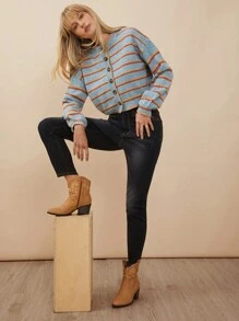 WESTFADE 优质牛仔弹力棉中腰紧身牛仔裤 - 黑色 - 查看 2