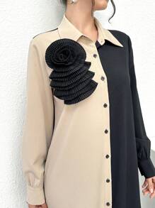 Modelyn Abito lungo da donna con maniche lunghe, modesto, con fiori 3D e colorblock, abito lungo da sera stile arabo