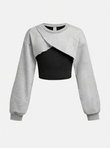 SHEIN Lunivi Set de 2 piezas de niña preadolescente con sudadera de punto y pantalones acampanados, con patrón bordado de estrellas, estilo informal y de Y2K, para otoño/invierno/primavera