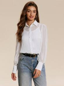 Chiquease 1 chiếc áo cánh dài tay bằng vải chiffon trắng dành cho nữ, rộng rãi và thoải mái - trắng - Xem 4