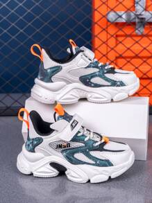 Low Top Teens Boys' Fashion Chunky Sneakers, Contrast Color Design, Adjustable Hook & Loop Closure, Easy To Wear, Suitable For Everyday, Campus, Student, Autumn/Winter - Multicolor - View 4