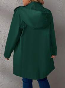 SHEIN LUNE Chaqueta casual con capucha y cordón para mujer talla grande de unicolor, otoño - Verde Oscuro - Ver 2