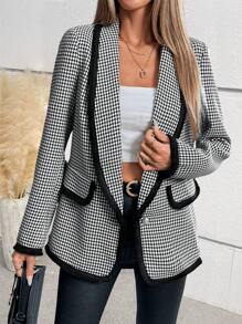 Pariaura Women's French Elegant Patchwork Tweed Long Sleeve Blazer Jacket, Autumn