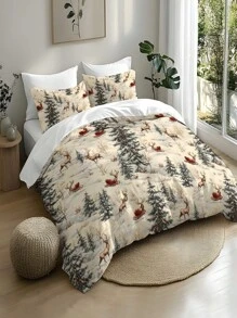 2/3pcs Christmas Holly Tree, Gift, Snowflake, Deer, Santa Claus Pattern Digital Printing Brushed Duvet Cover Set, Soft & Comfortable, Suitable For Bedroom, Guest Room, Game Room, Hotel, School Dormitory - Multicolor - View 6