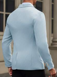 Calvornis Men's Solid Color Lapel Neck Single Breasted Long Sleeve Suit Jacket For Business Travel, Autumn - Baby Blue - View 2