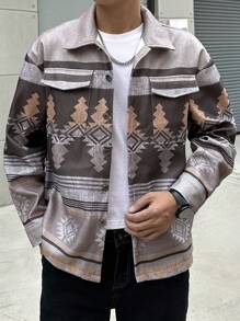 Manfinity Homme Cappotto vintage con stampa geometrica e bottoni anteriori per uomo, soprabito casual colorato da indossare in autunno, regalo adatto per amici, mariti e fidanzati