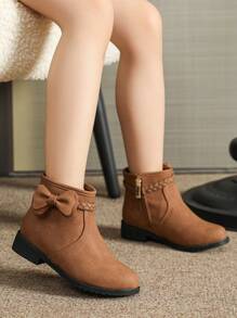 儿童棕色靴子，女童可爱靴子，幼儿皮靴，女童踝靴，童鞋，侧拉链冬靴 - 棕色 - 查看 6