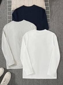 SHEIN 青少年男孩 3 件套休闲简约舒适百搭保暖超划算净色简约圆领 T 恤多件装返校节；文艺复兴；秋季服装；青少年男孩服装机场；鸡尾酒会；秋冬季 - 彩色 - 查看 2